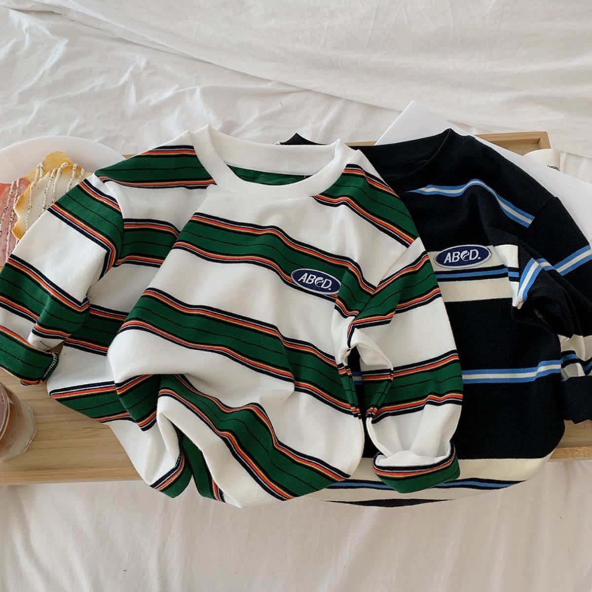 Boys autumn children's striped contrast color T-shirt