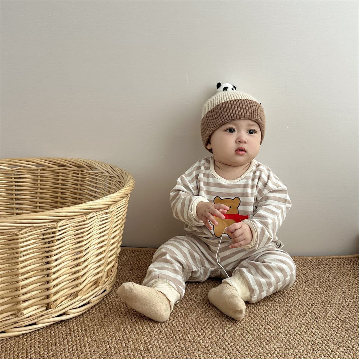 Infant and toddler bear suit cartoon top with cuffs and large PP pants two-piece suit