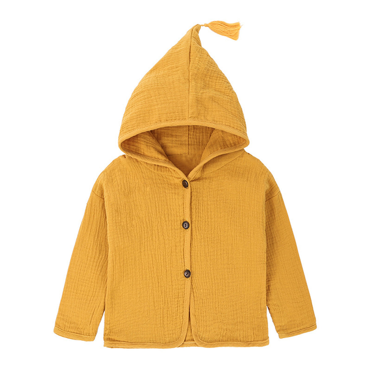 Children&#39;s Spring and Autumn Cotton and Linen Cardigan Fringed Hooded Jacket