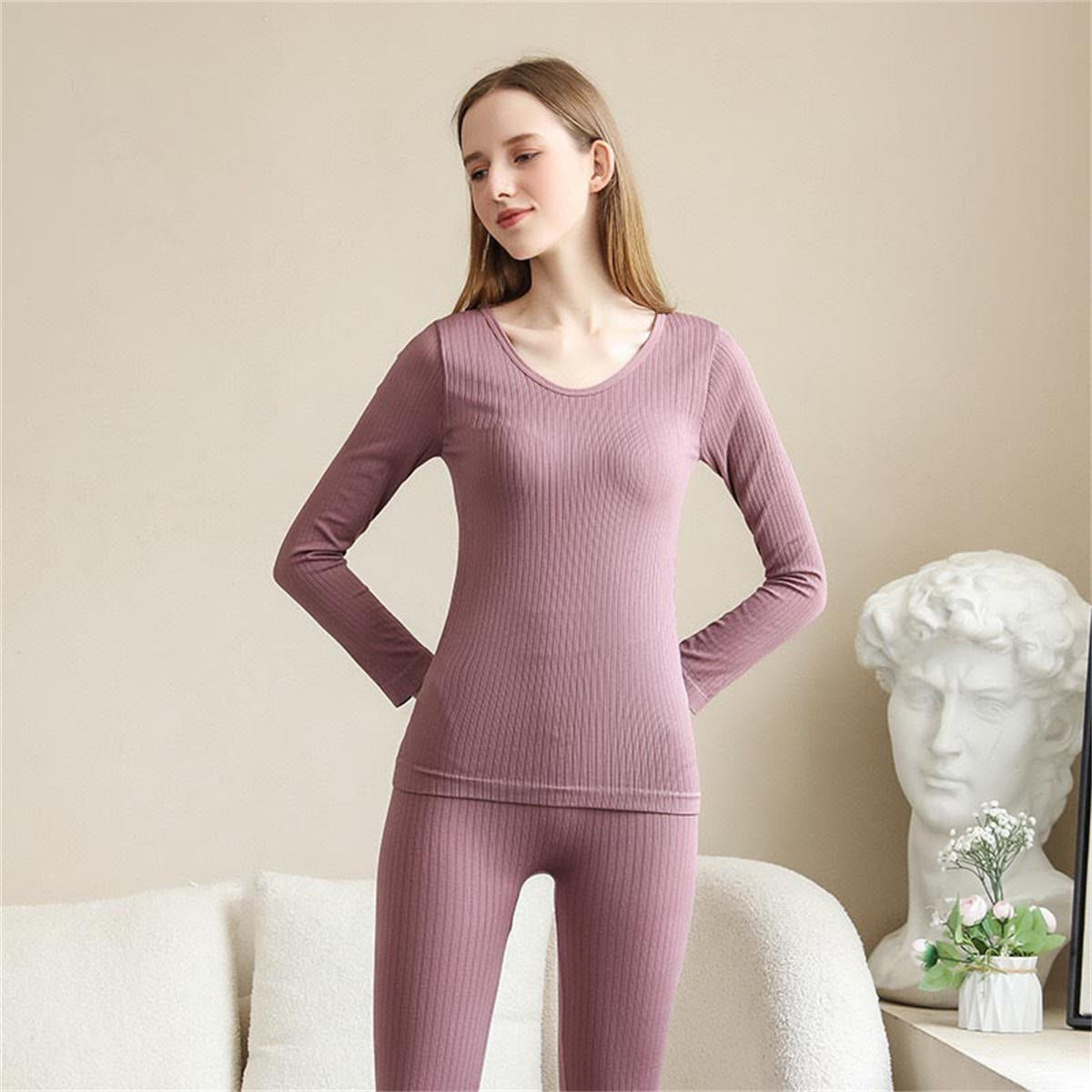 Women's vertical striped bear suit autumn and winter home wear