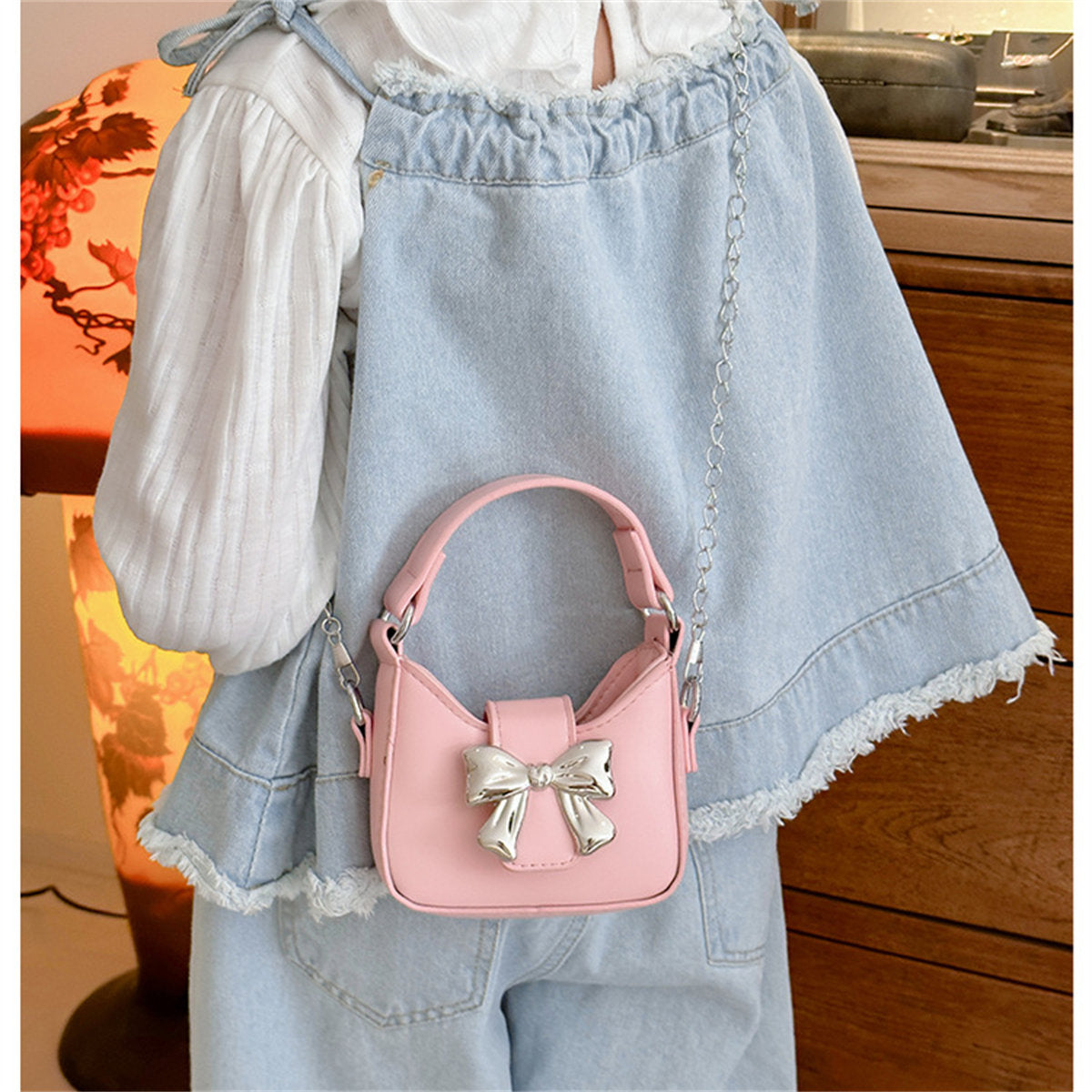 Children's Candy Color Bow Mini Handbag Parent-child Chain Crossbody Bag Lipstick Bag