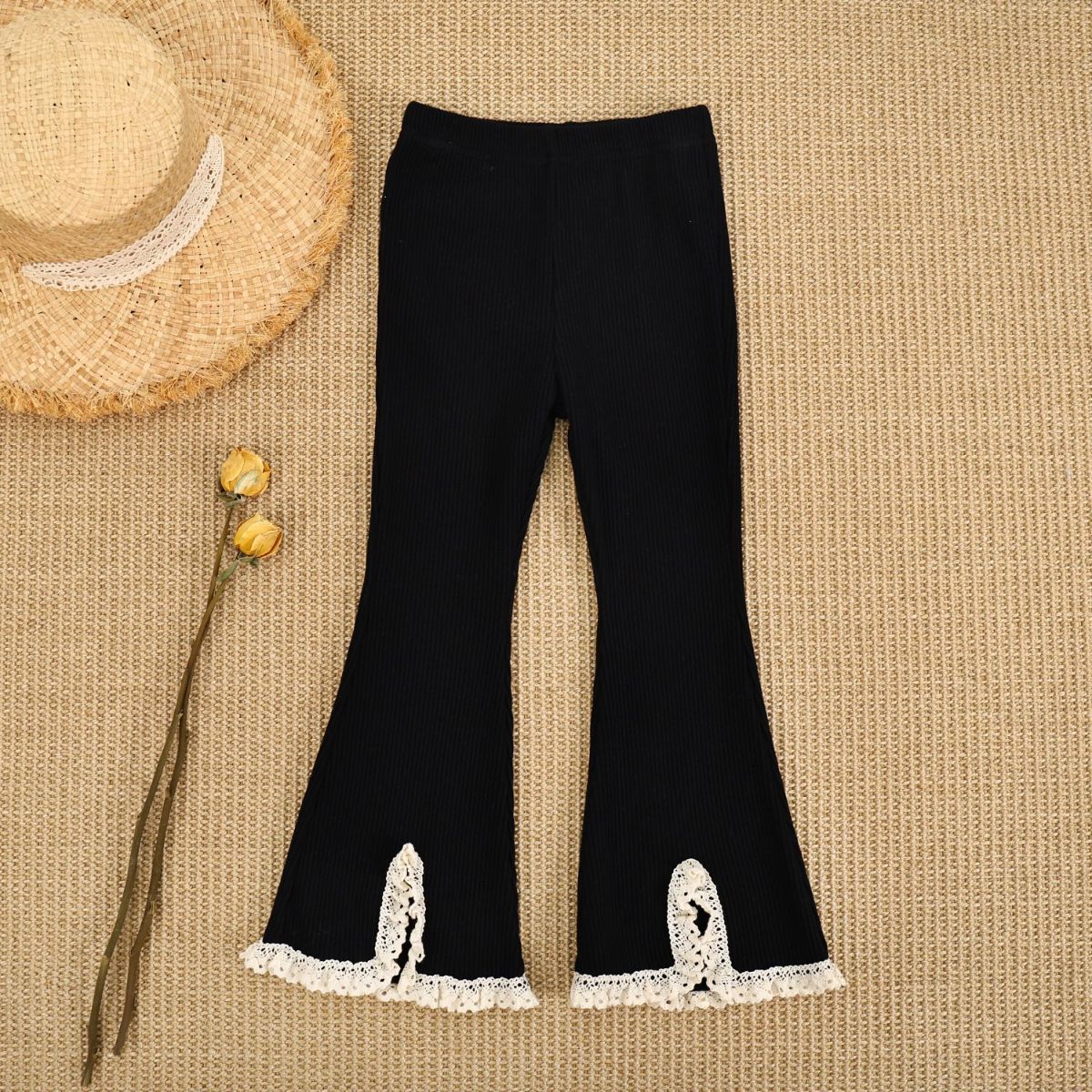 Little girl bell-bottom pants spring and autumn new style outer wear fashionable female treasure pearl lace bell-bottom pants