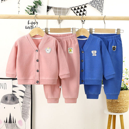 Children's spring and autumn sports suits boys and girls casual wear small and medium children's cartoon new knitted autumn clothes