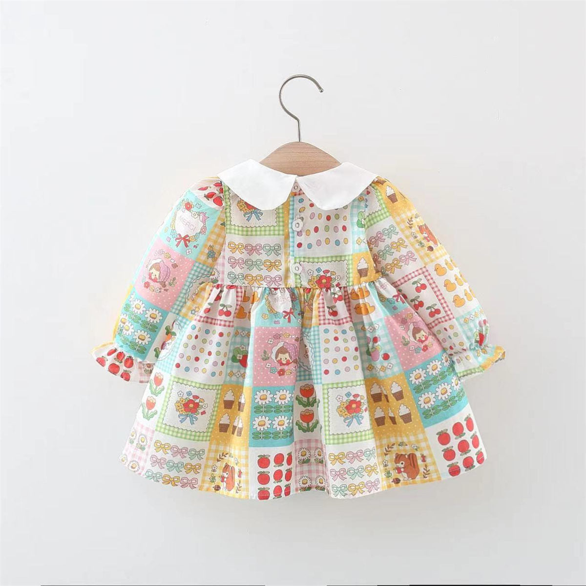 Girls spring and autumn long sleeve dress with baby collar