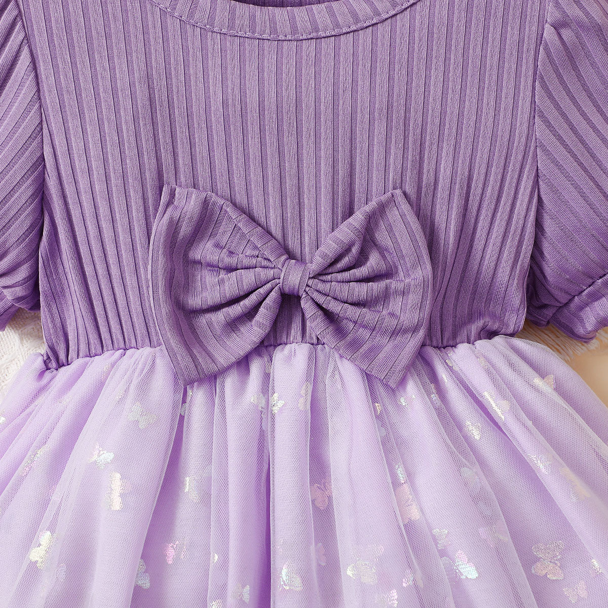 Toddler girl's  purple butterfly mesh dress