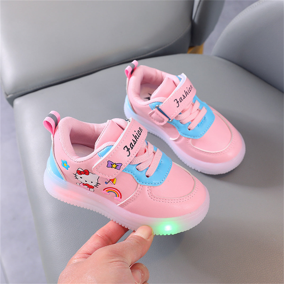 Toddler Girls Autumn Hello Kitty Cute Pattern Luminous Low-top Sneakers