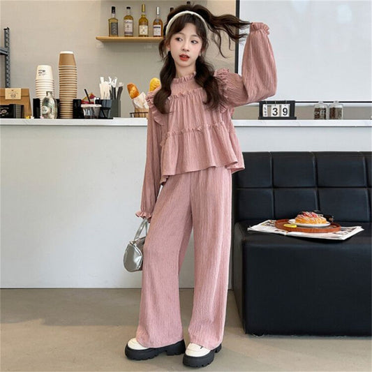 Solid color elegant fashion casual children's two-piece suit