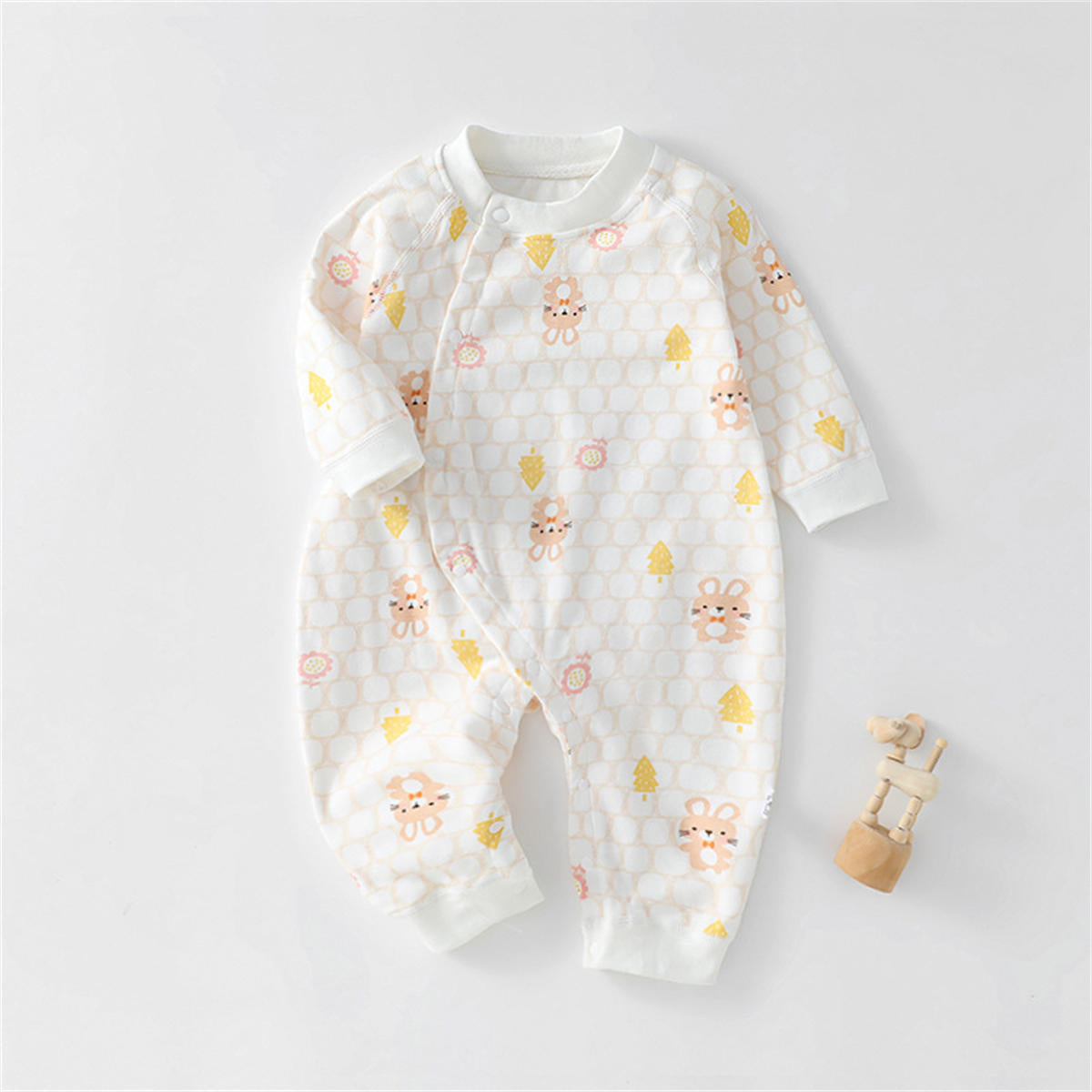 Spring baby cotton long sleeve side button romper