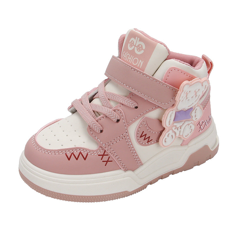 Three-dimensional bear simple urban style high-top sneakers for middle and large children and boys