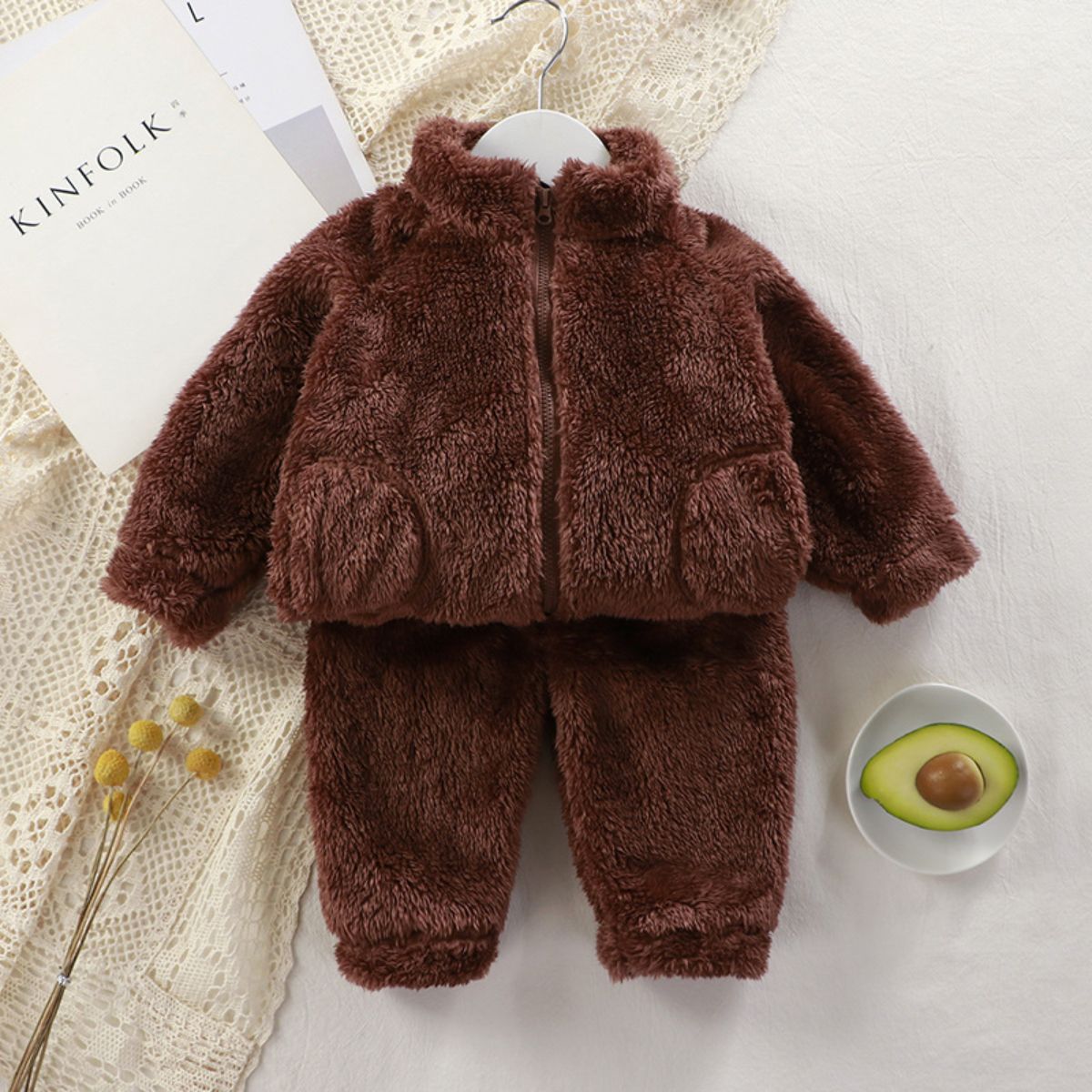 Children's suit autumn and winter boys and girls plush warm two-piece suit