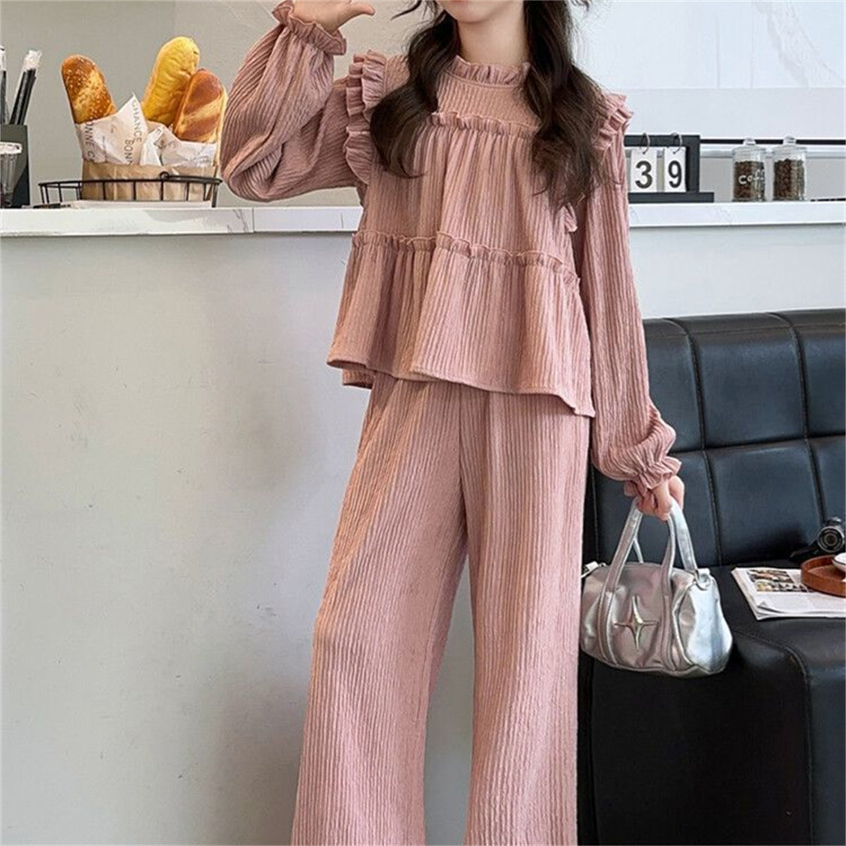 Solid color elegant fashion casual children's two-piece suit