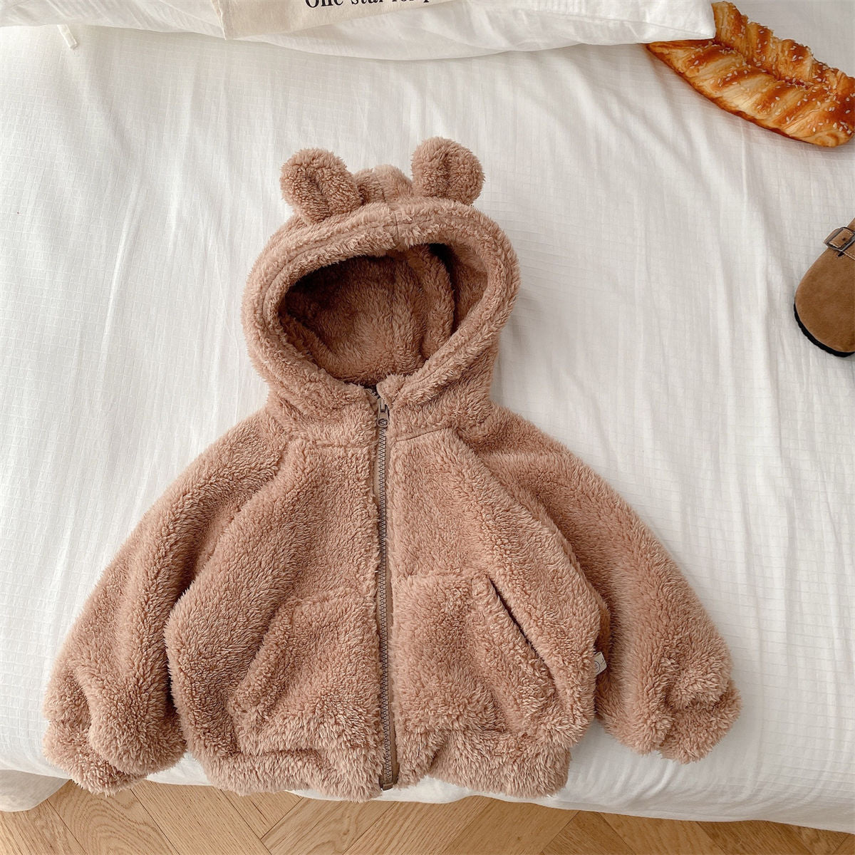 Children's fur coat hooded thick top