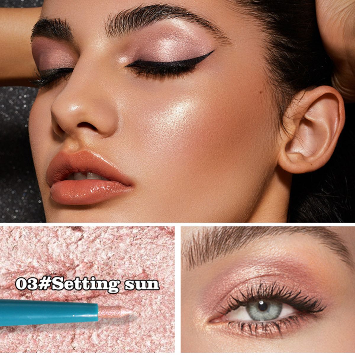 Eyeshadow stick for eye bags with pearlescent glitter and non-smudge makeup