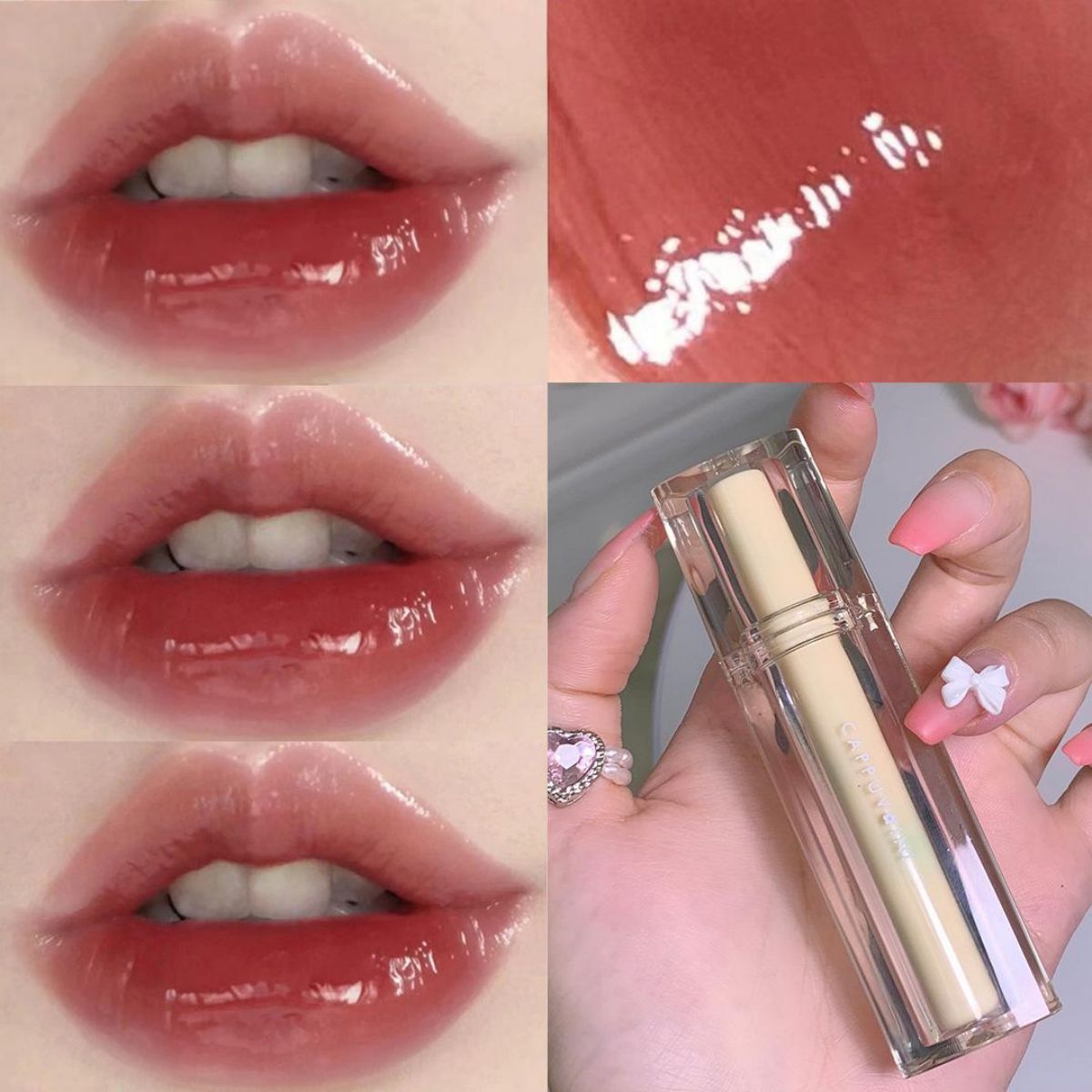 Mirror water gloss jelly lip triangle transparent tube lip glaze