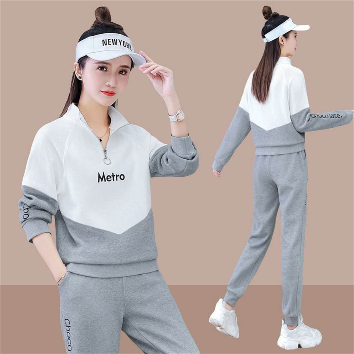 Women's sports large size stand collar sweatshirt suit