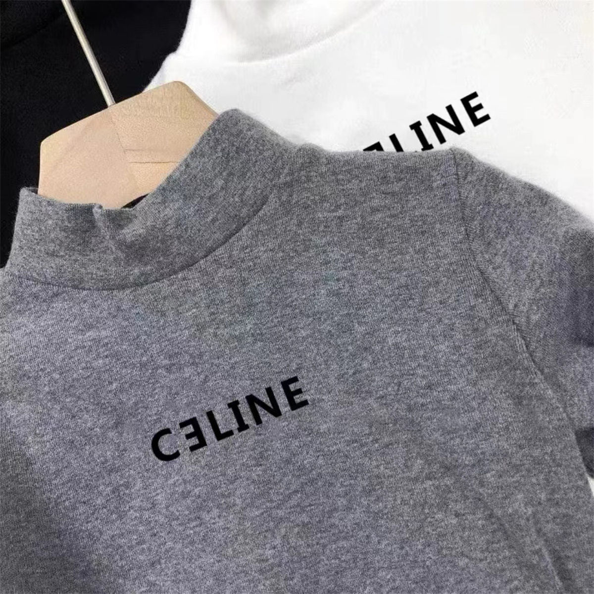 Winter simple letter style plus velvet half turtleneck bottoming shirt for boys and girls