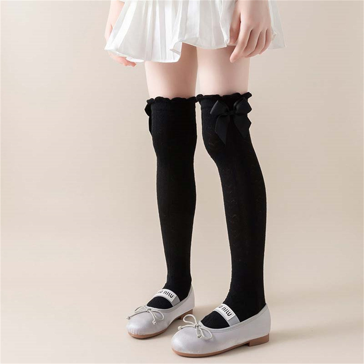 Children's princess style spring and autumn thin breathable love style three-dimensional bow knee-high socks