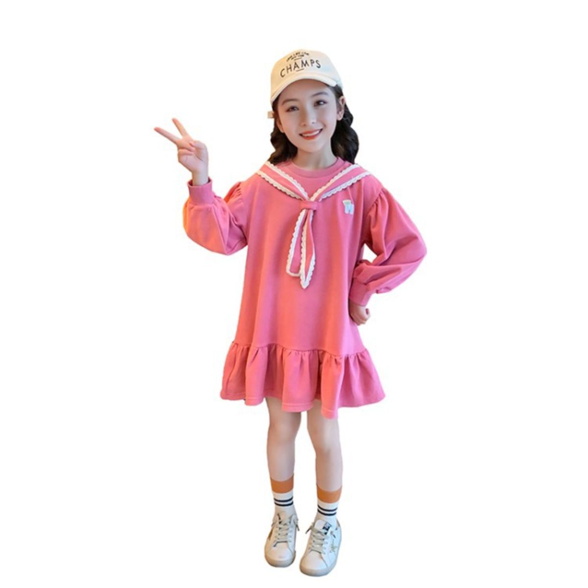 Girls autumn dress children's long-sleeved sweater dress spring and autumn middle and large children girls medium-length skirt