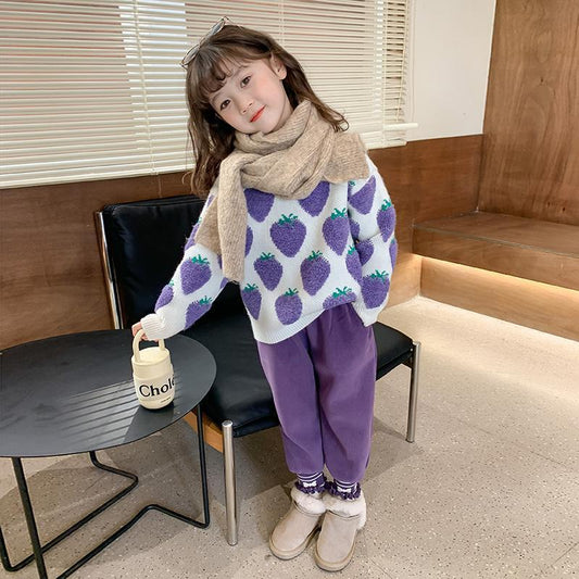 Autumn and winter base knit sweater for little girls thickened top