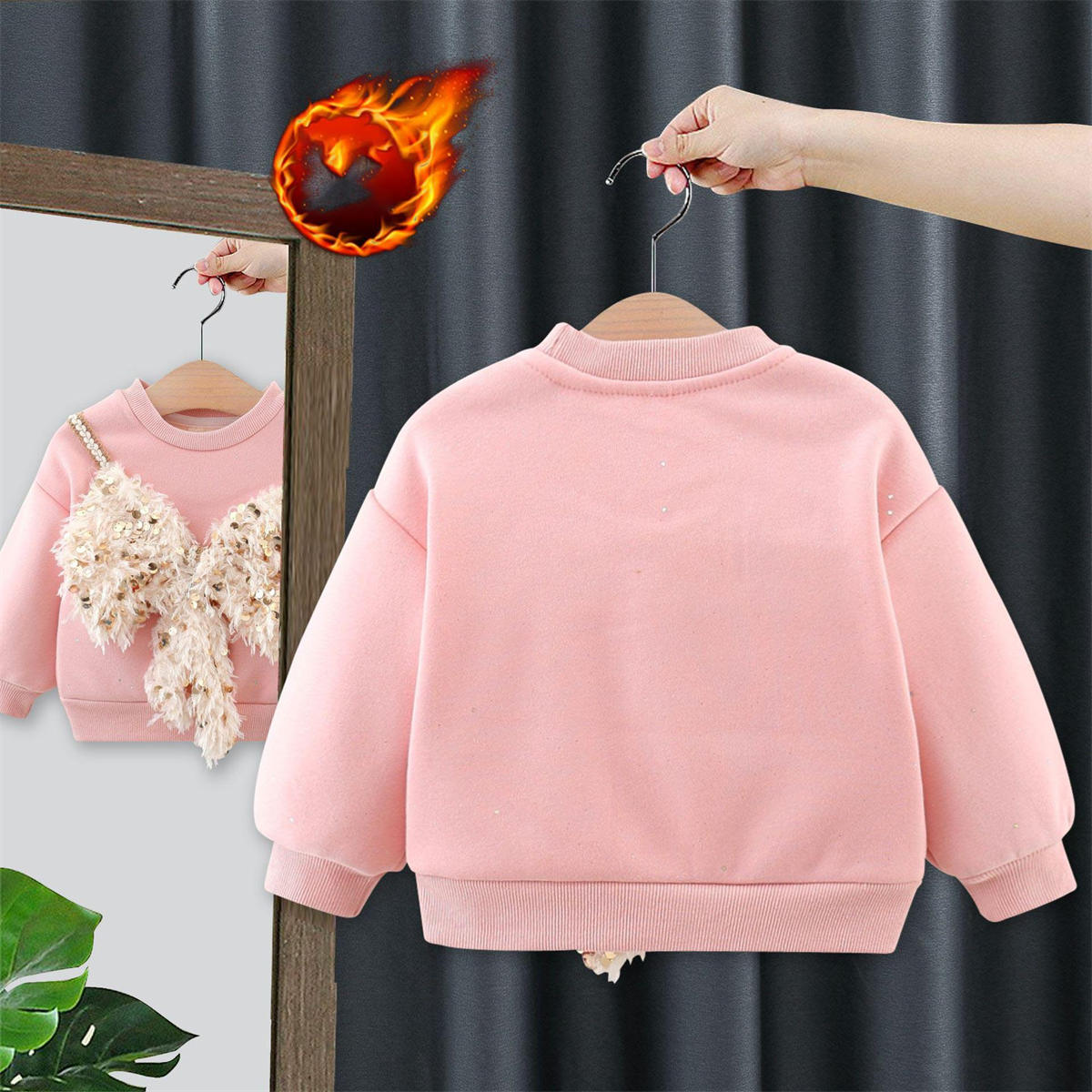 Girls autumn and winter bow velvet long-sleeved sweatshirt