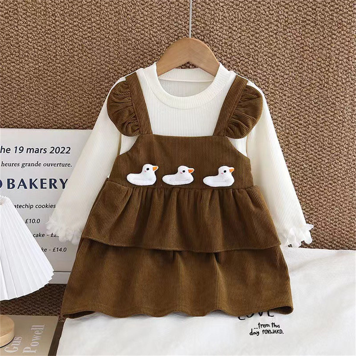 Baby fake two-piece long-sleeved stitching skirt girl dress spring and autumn new children's princess skirt