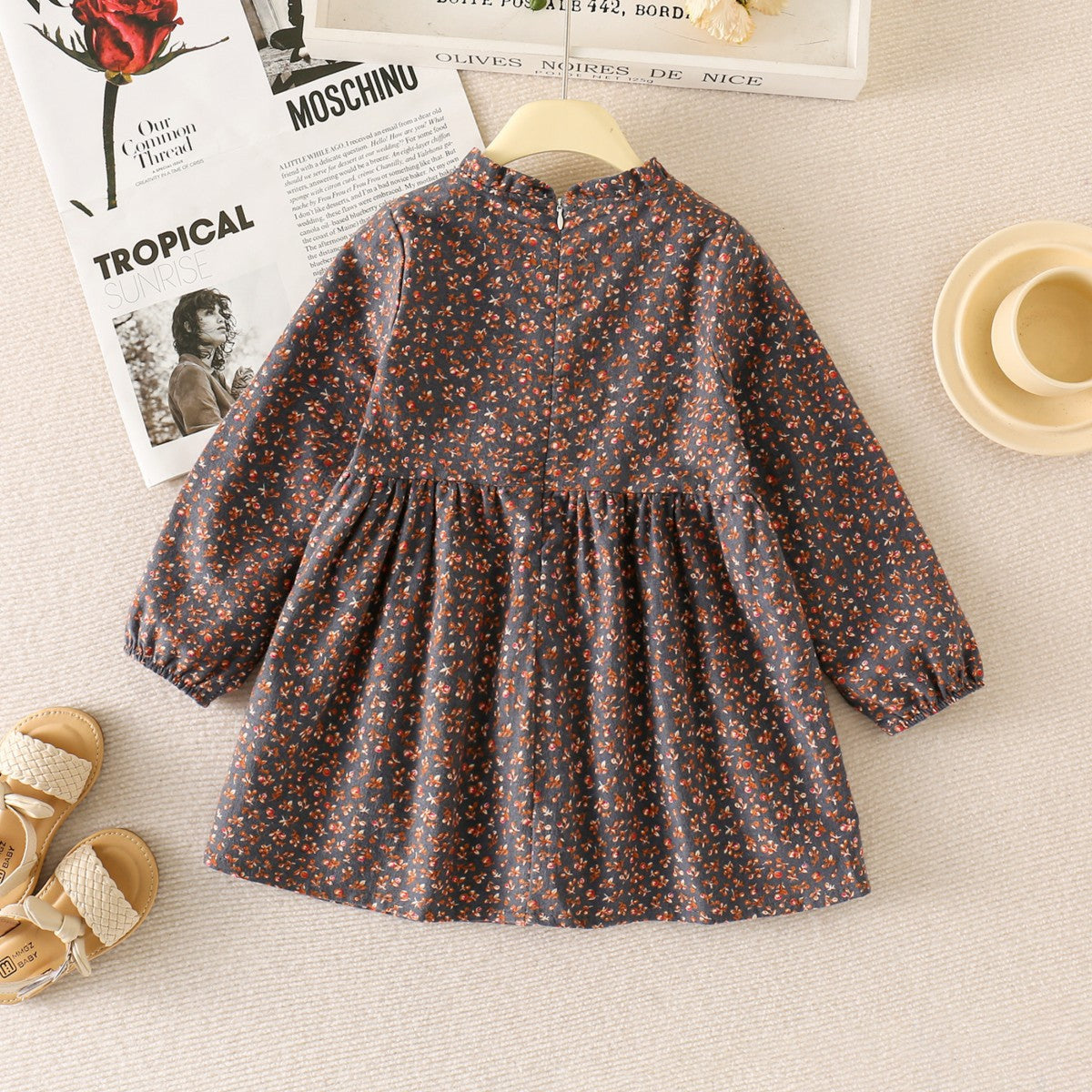 Girls dress cotton spring and autumn floral lace children's dress fashionable princess dress