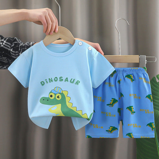 Cartoon striped dinosaur home clothes 2-piece set