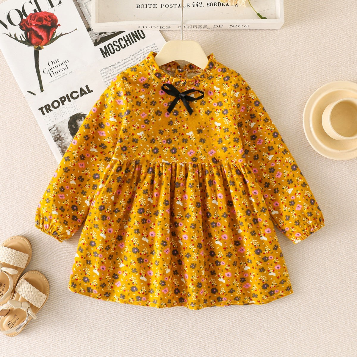 Girls dress cotton spring and autumn floral lace children's dress fashionable princess dress