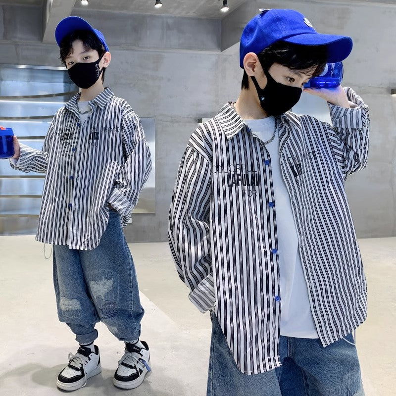 Boys' striped shirt jacket fashion