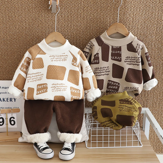 Boys suit autumn and winter style fashionable baby stylish sweater round neck pullover handsome tops for small and medium children