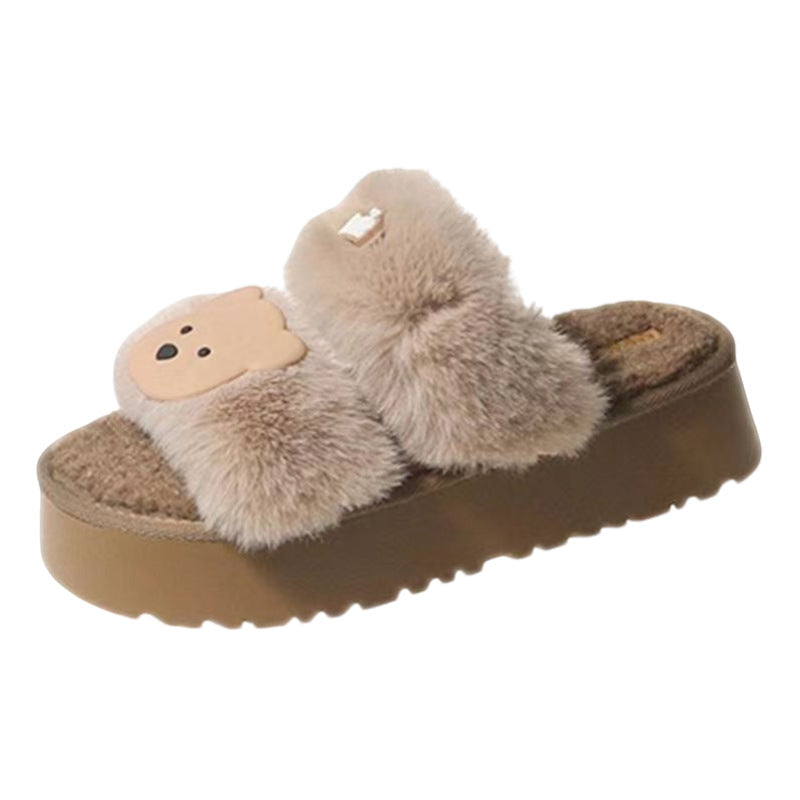 Bear Thick-soled Furry Cotton Slippers