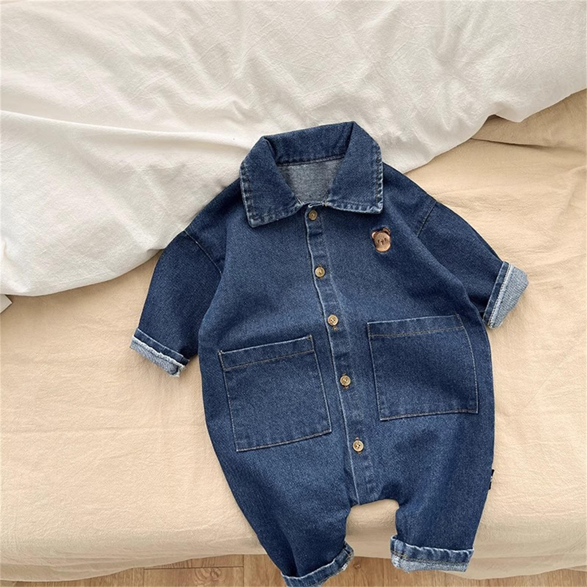 Baby denim bear romper