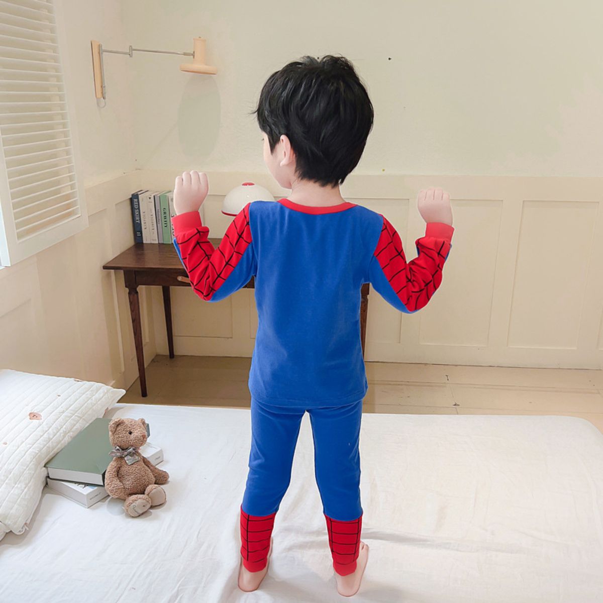 New autumn and winter boys comfortable home pajamas stylish handsome Spider-Man cartoon home clothes suit two-piece set