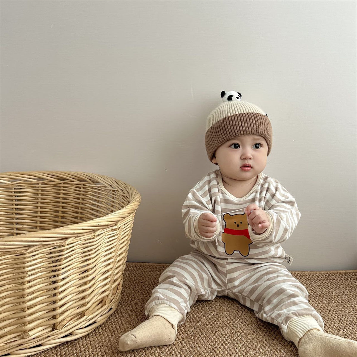 Infant and toddler bear suit cartoon top with cuffs and large PP pants two-piece suit