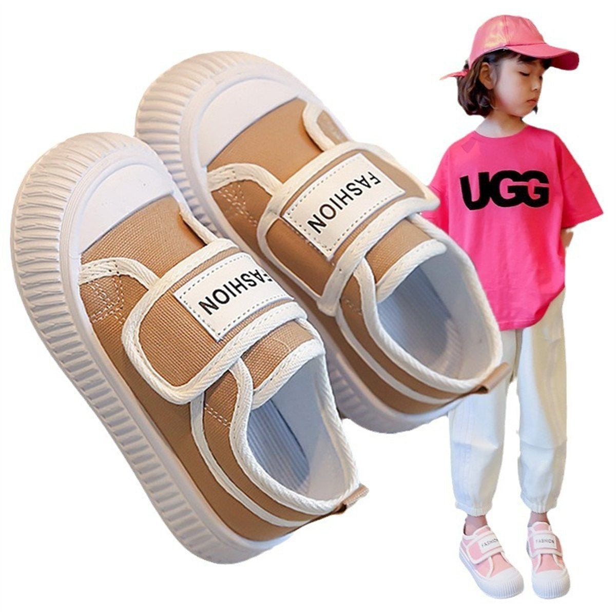 Medium and large girls' soft sole casual style letter style sweet and cool low-top canvas shoes