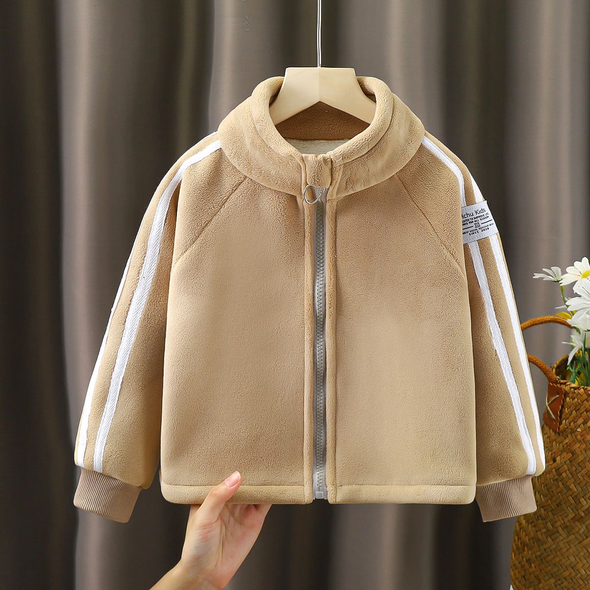 New children's coat for boys and girls, medium and large children's baby, autumn and winter thick warm coat, stand collar outer wear