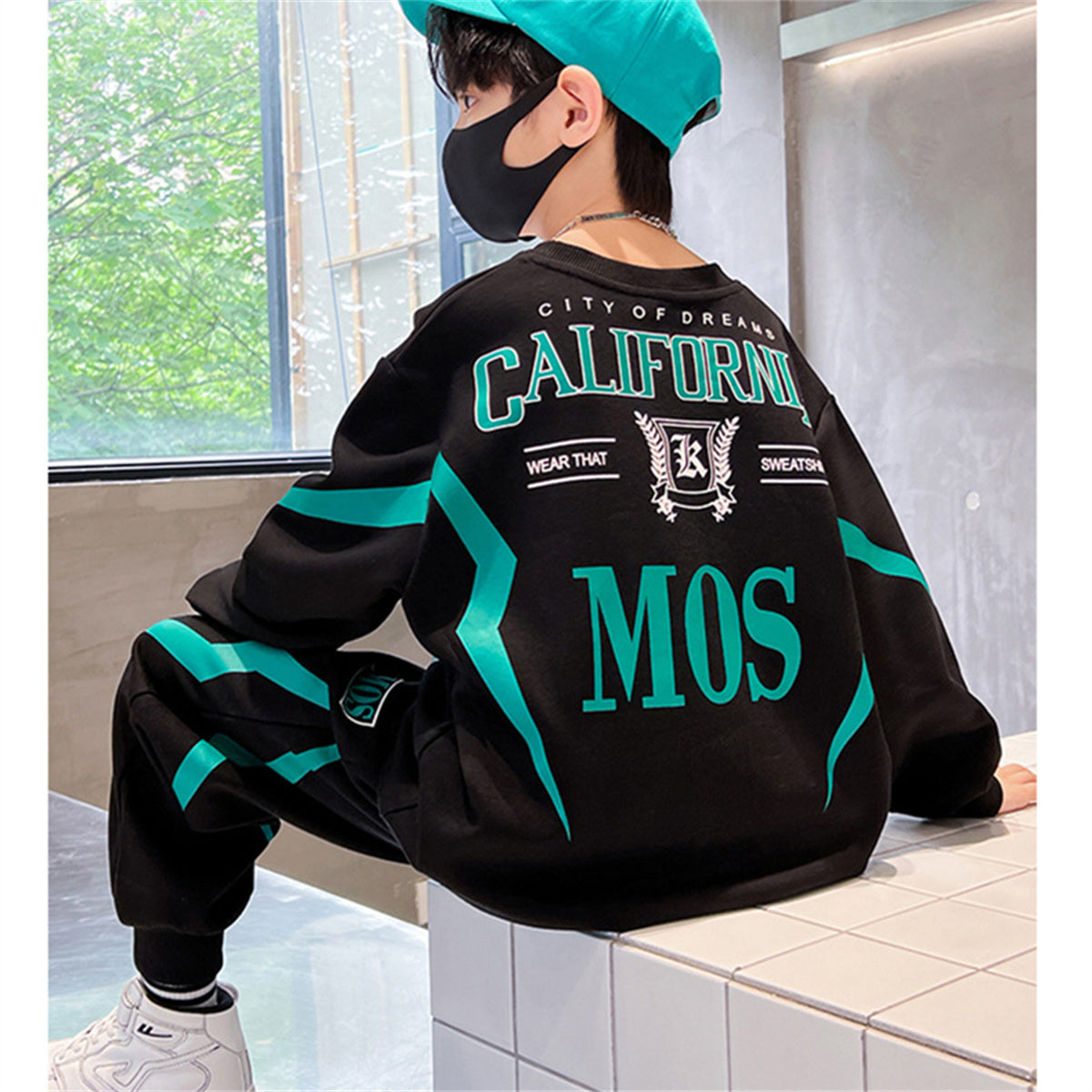 Boys' fashionable versatile sweatshirt long-sleeved two-piece sports suit