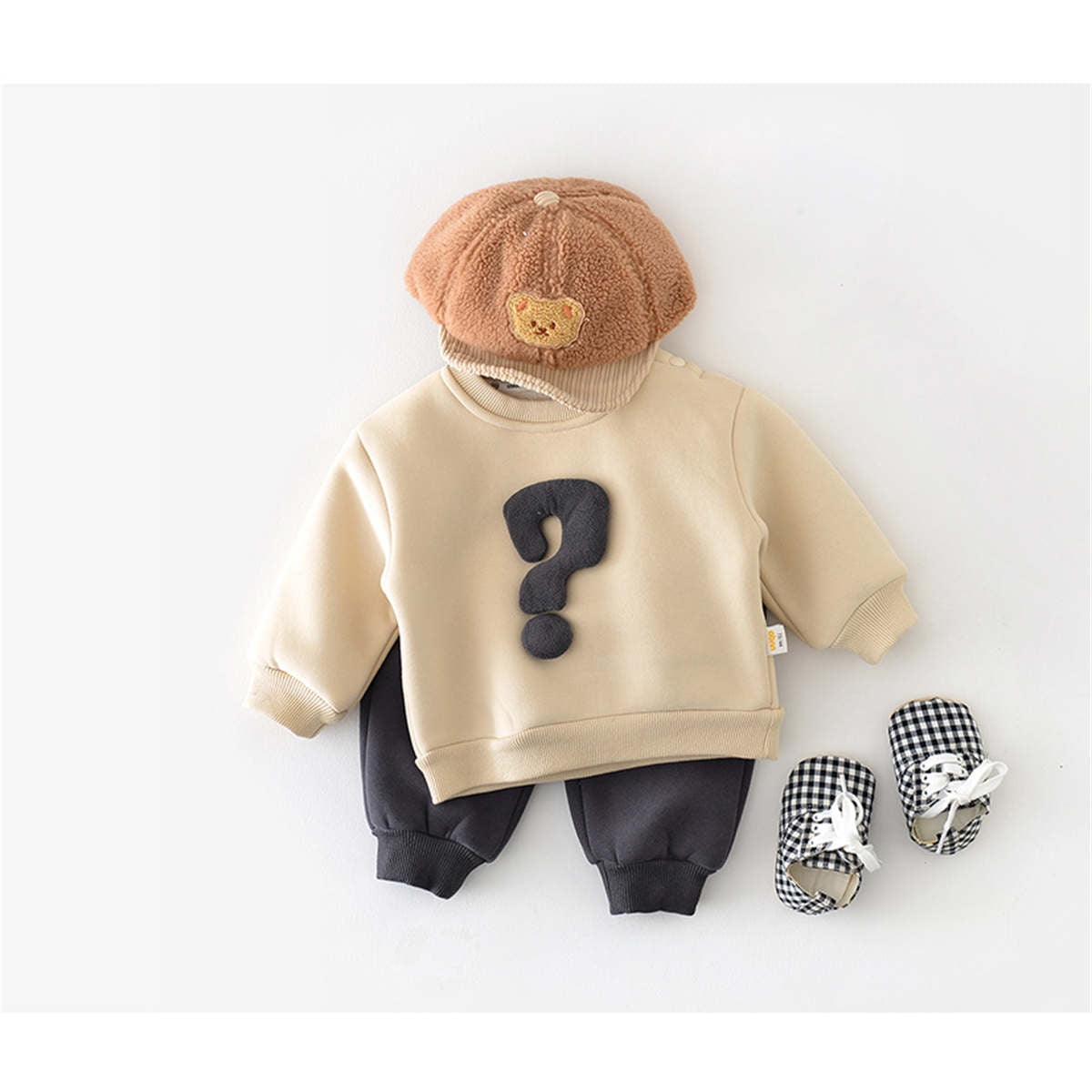 Baby autumn and winter thick fleece sweatshirt pants two piece set