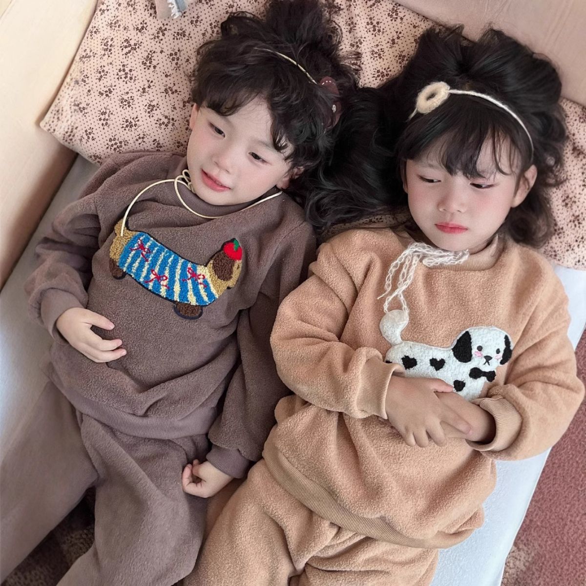 Children's double-faced fleece autumn and winter pajamas set