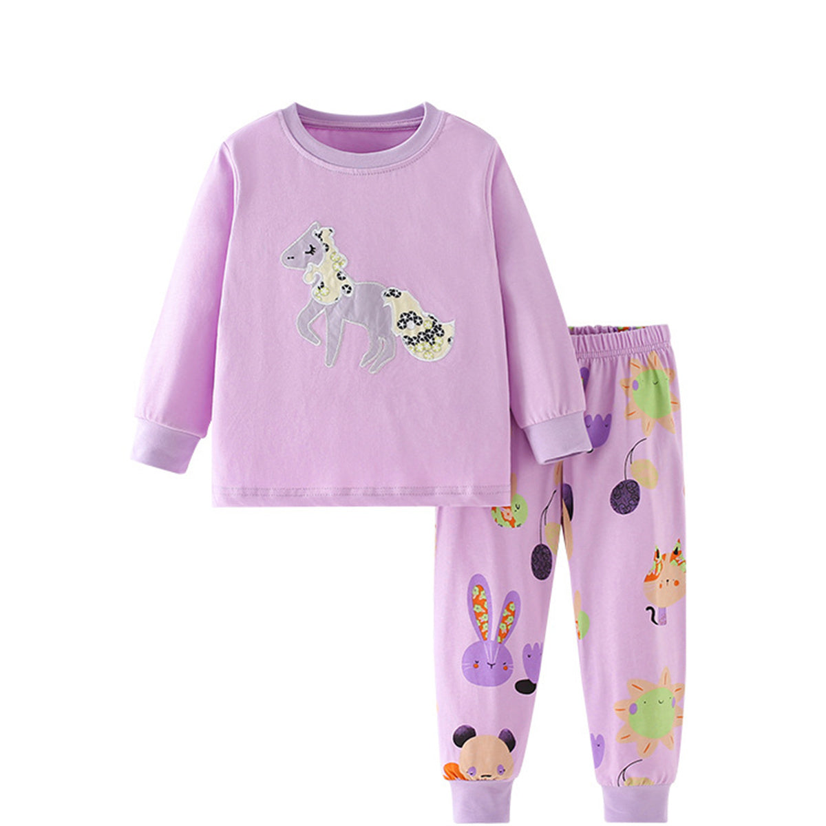 Cute Girls Long Sleeve Cotton Pajamas Underwear Set