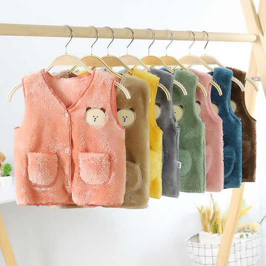 Boys and girls autumn and winter double-sided coral fleece vest