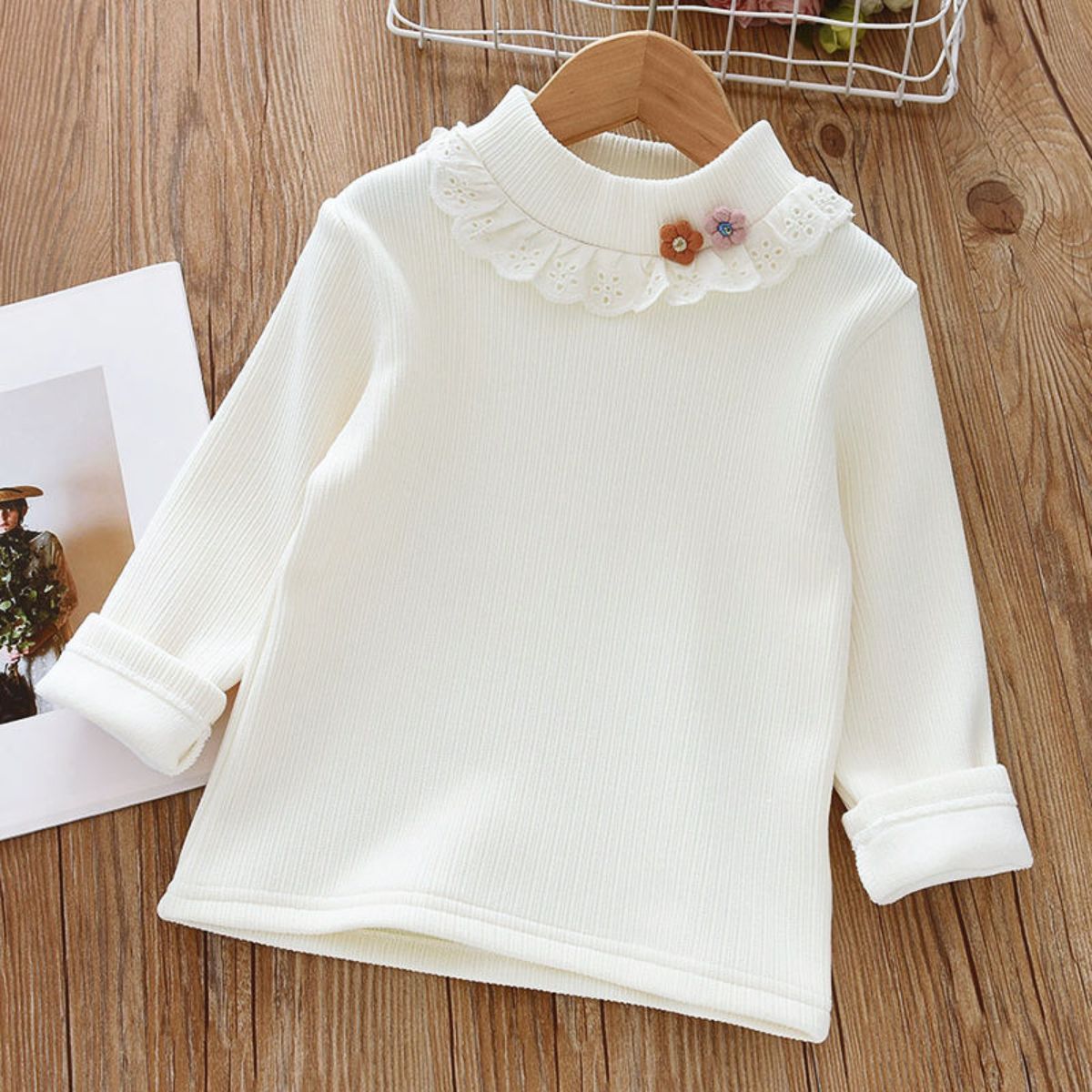 Girls Winter Base Shirt Plus Fleece Half Turtleneck T-shirt