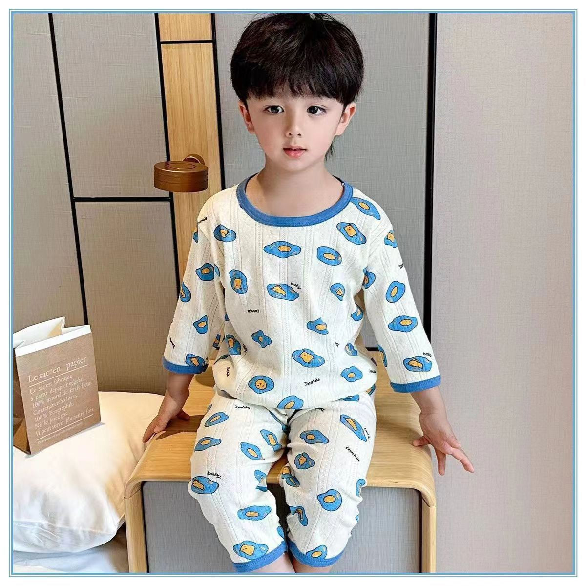 Children's two-piece long-sleeved suit with cute cartoon pattern