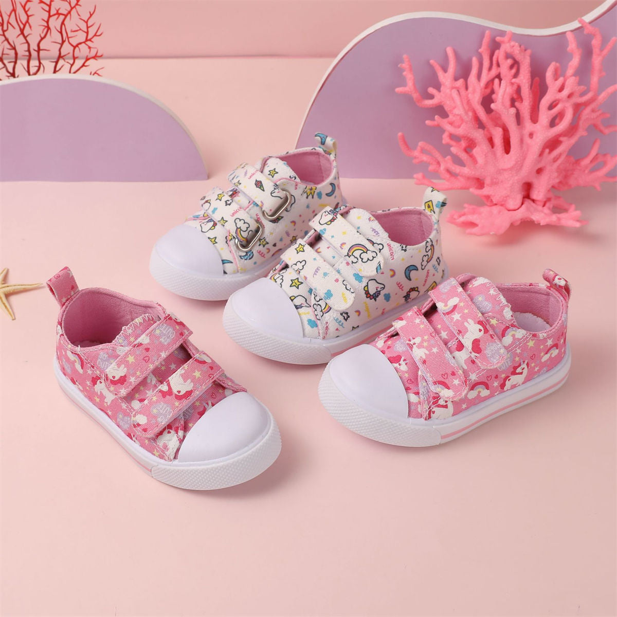 Toddler Girls Autumn Cute Printed Unicorn Pattern Low Top Canvas Shoes