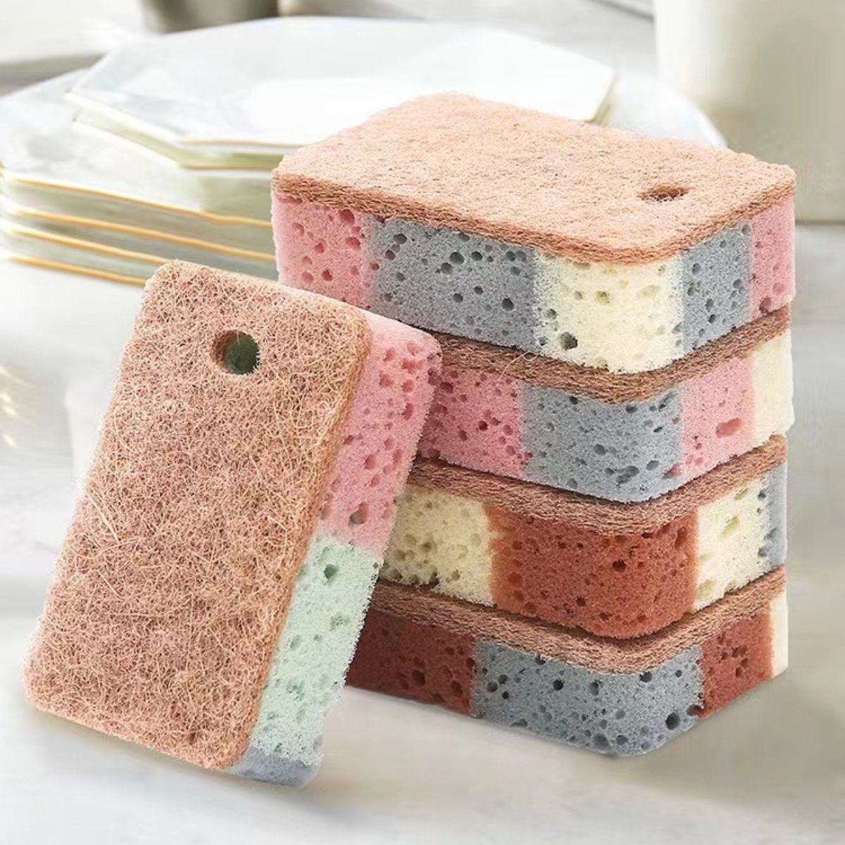 Wood pulp dishwashing sponge scouring pad 5 pack