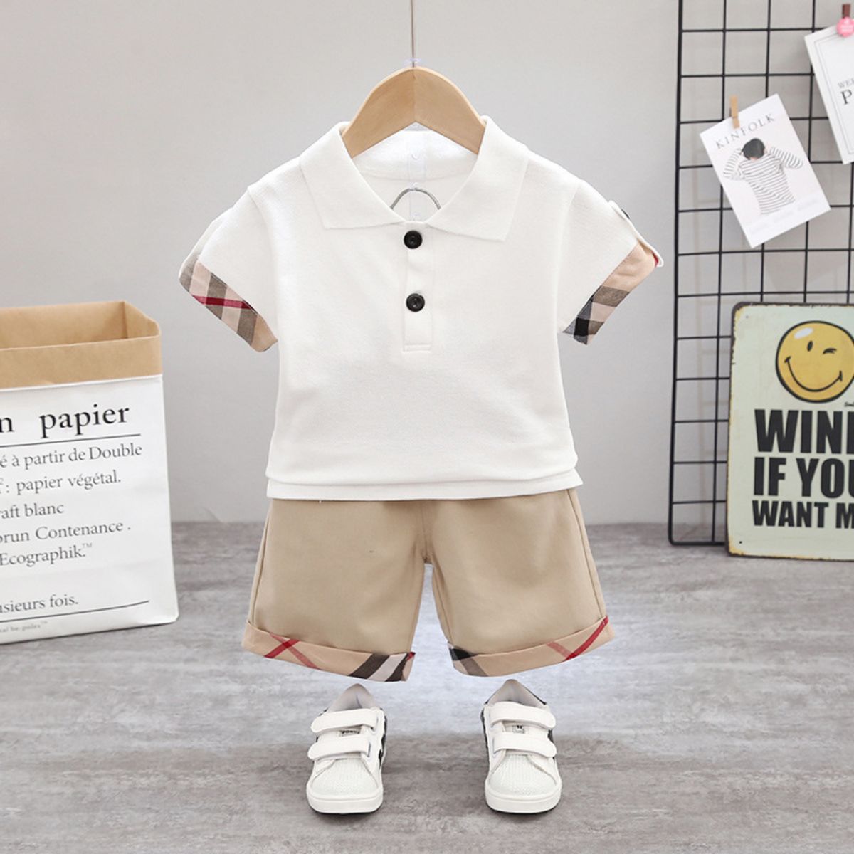 Boys summer suit short-sleeved lapel polo shirt summer new style children's casual pants two-piece suit