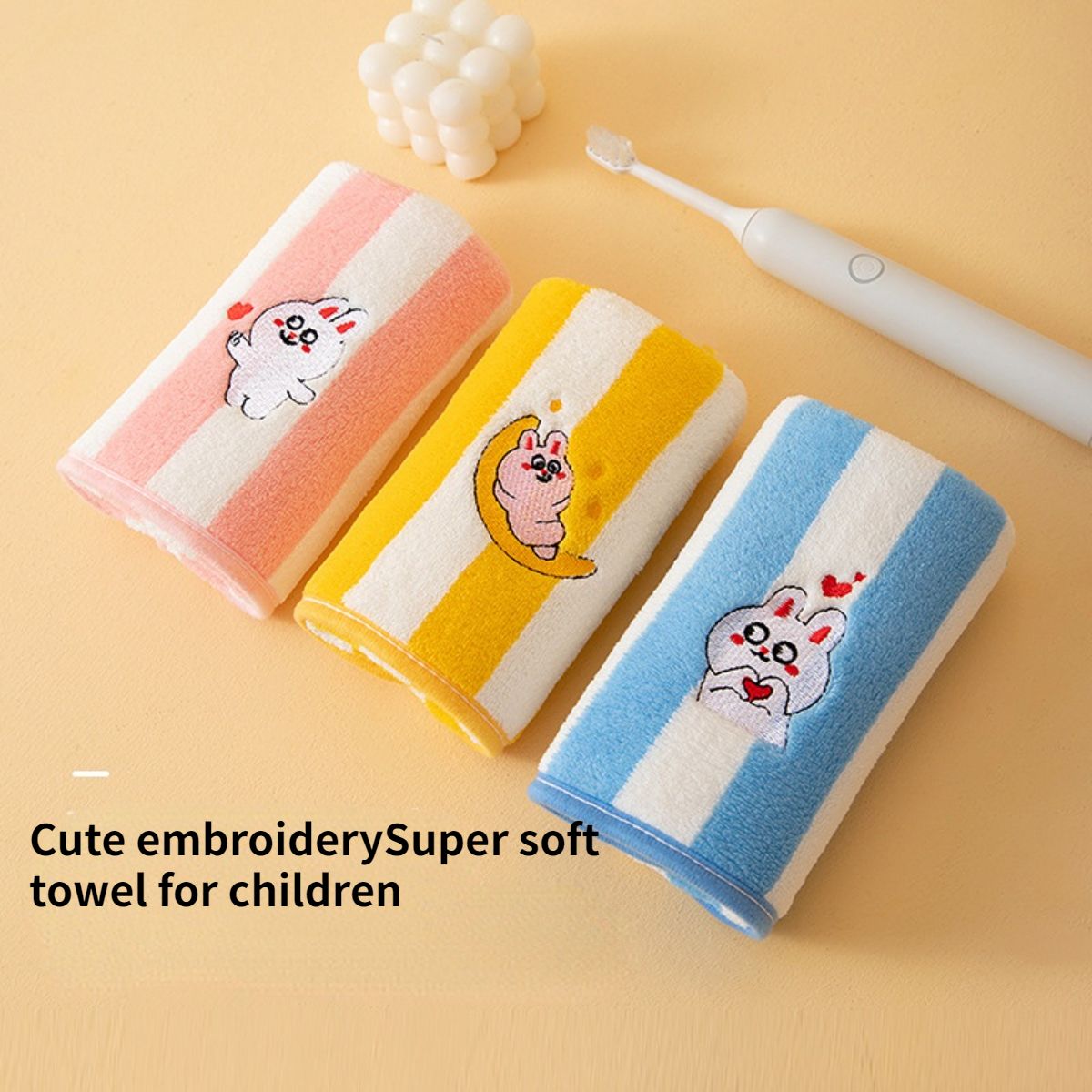 Coral Fleece Striped Children's Towel Super Soft Water-Absorbent Non-Lilting Baby Face Washing Towel