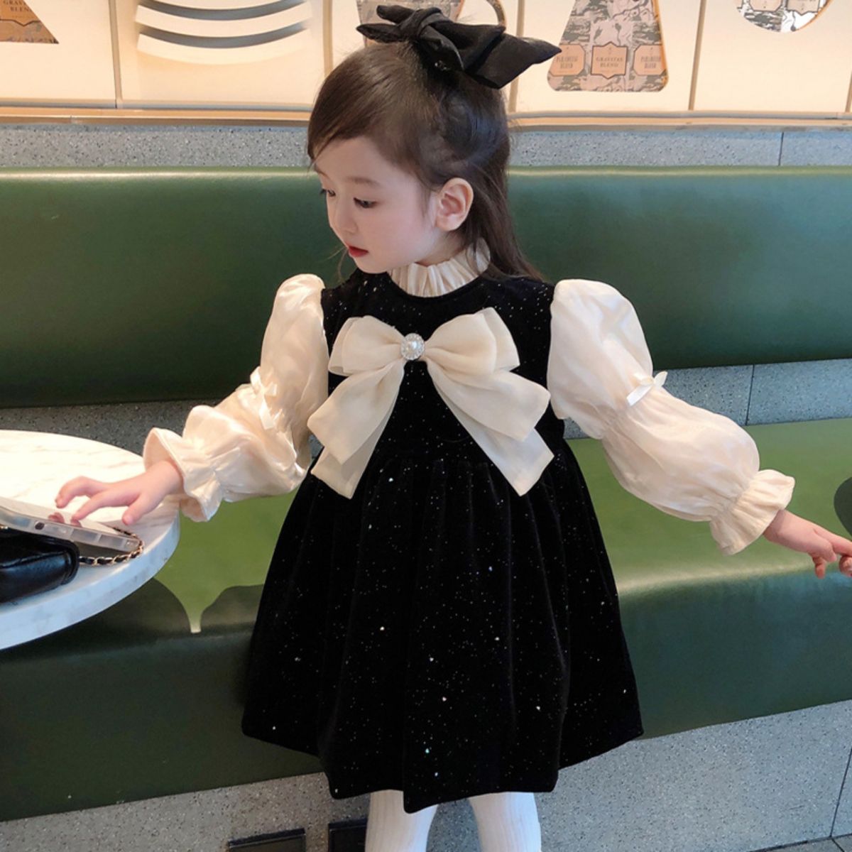 Girls Spring and Autumn Dress Children's Clothing New Black Baby Girls Children's Spring Princess Dress