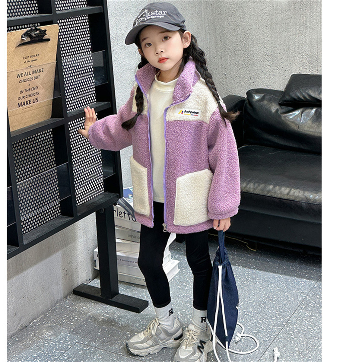 Winter plush and thickened color matching casual jacket for boys and girls