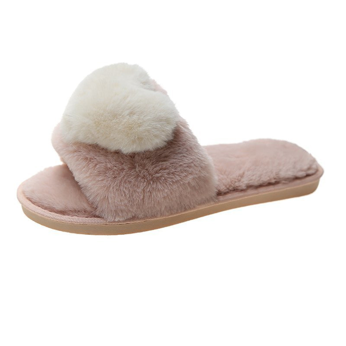 Furry love heart style autumn and winter temperament slippers shallow mouth women flat heel flat bottom daily home furry cotton slippers love word fur slippers